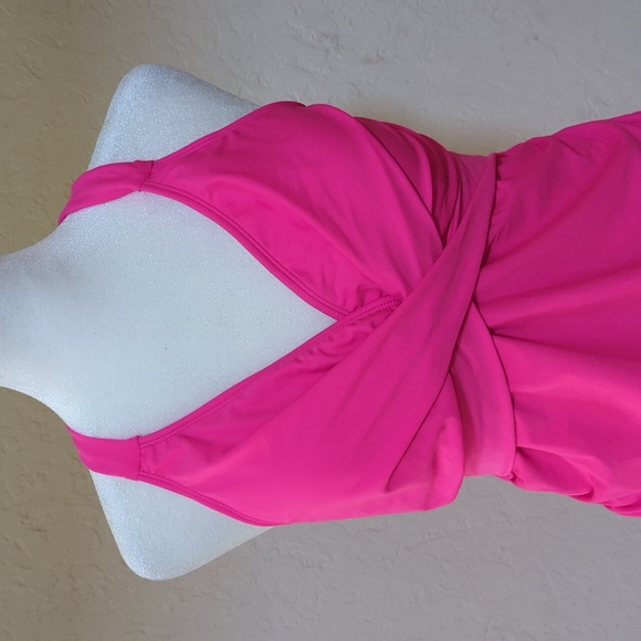 NEW Amazon (Aleumdr) Hot Pink Retro Tummy Control Tankini/Swim Dress Size XL - Picture 5 of 13